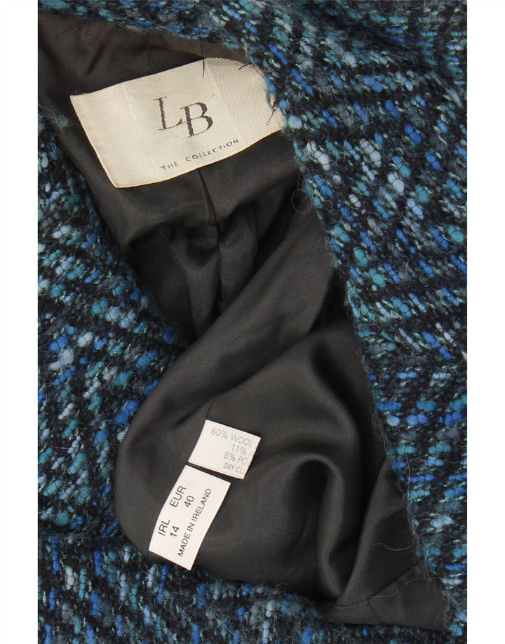 VINTAGE Womens 3 Button Blazer Jacket UK 14 Medium Blue Chevron Wool