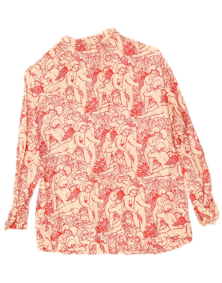 VINTAGE Womens Graphic Shirt Blouse UK 12 Medium White