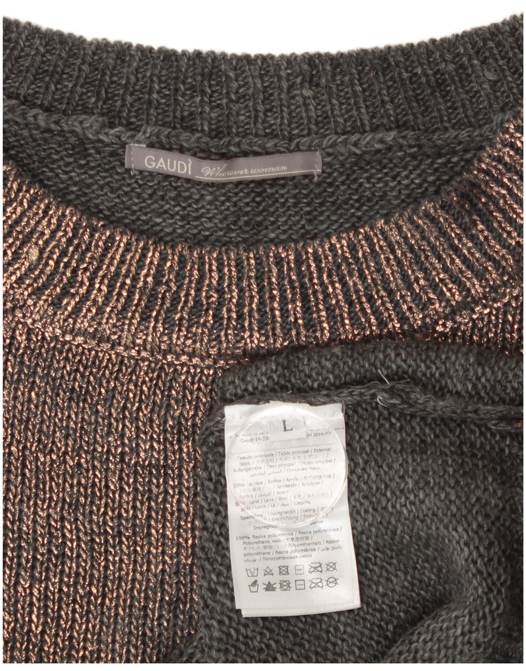 Gaudi Womens Short Sleeve Crew Neck Jumper Sweater UK 14 Large Grey