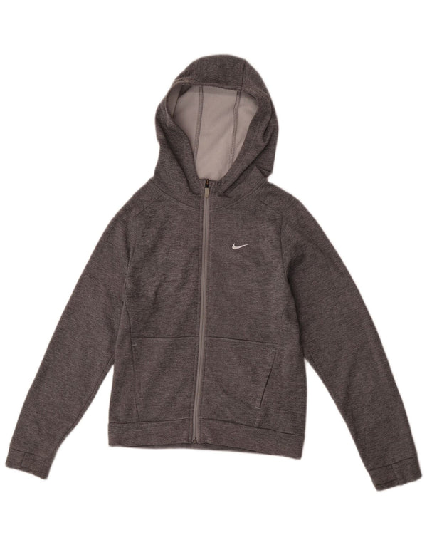 Nike Boys Therma-Fit Zip Hoodie Sweater 10-11 Years Medium Grey Flecked