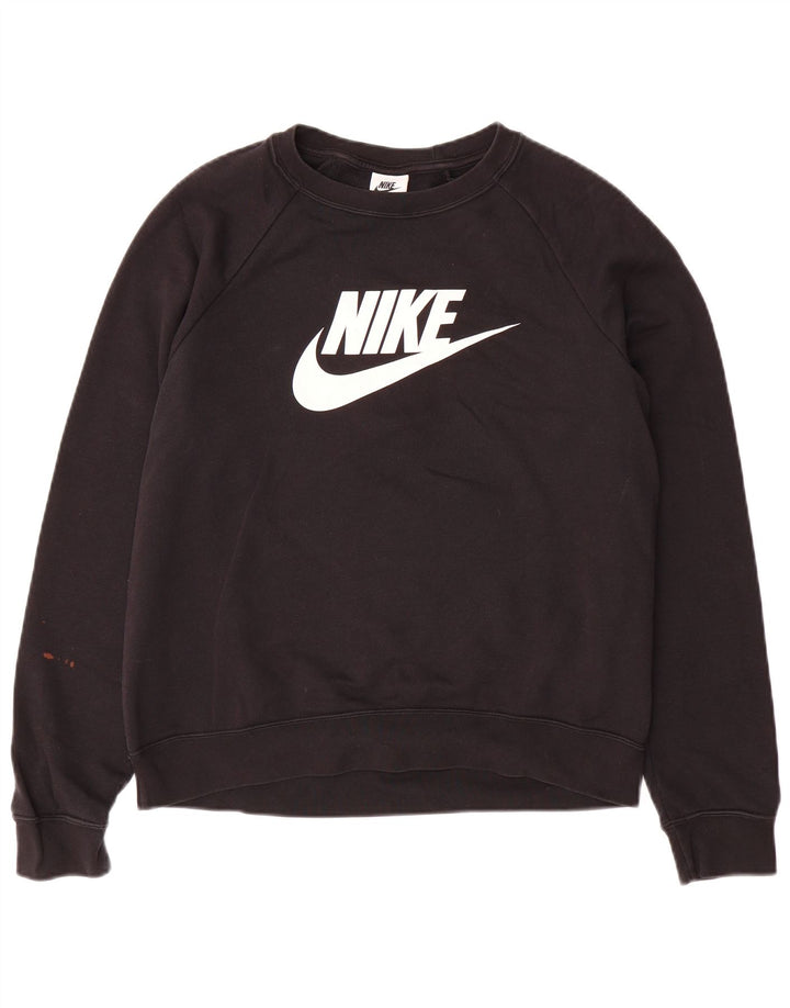 NIKE Womens Graphic Sweatshirt Jumper UK 14 Medium Black Cotton