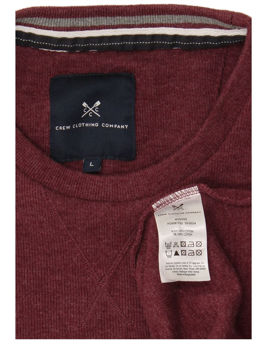 CREW CLOTHING Mens Crew Neck Jumper Sweater Large Burgundy Cotton