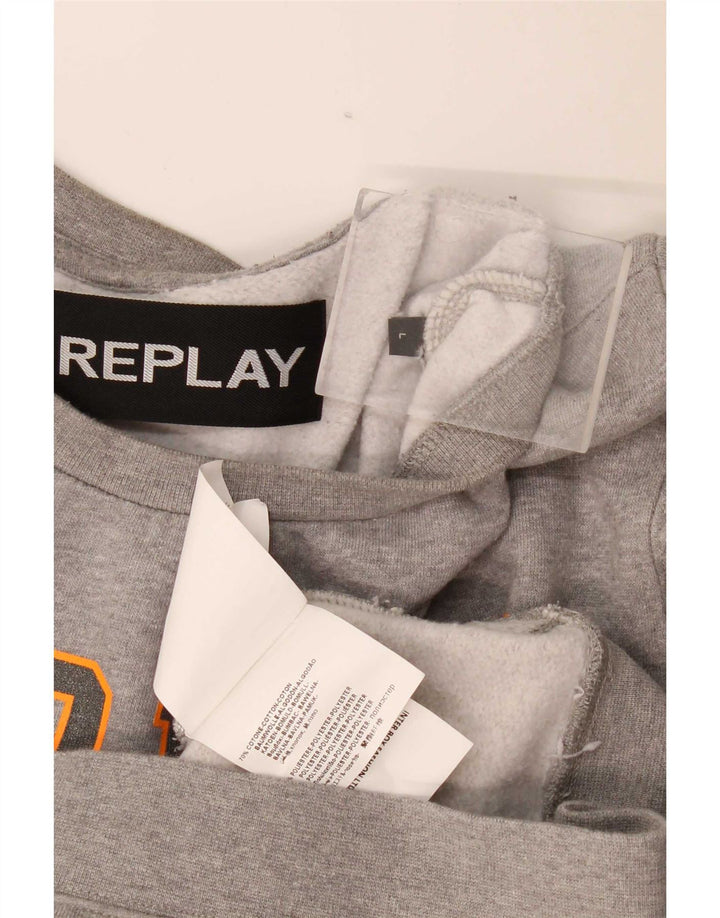 Replay Mens Graphic Sweatshirt Jumper Large Grey Flecked Cotton
