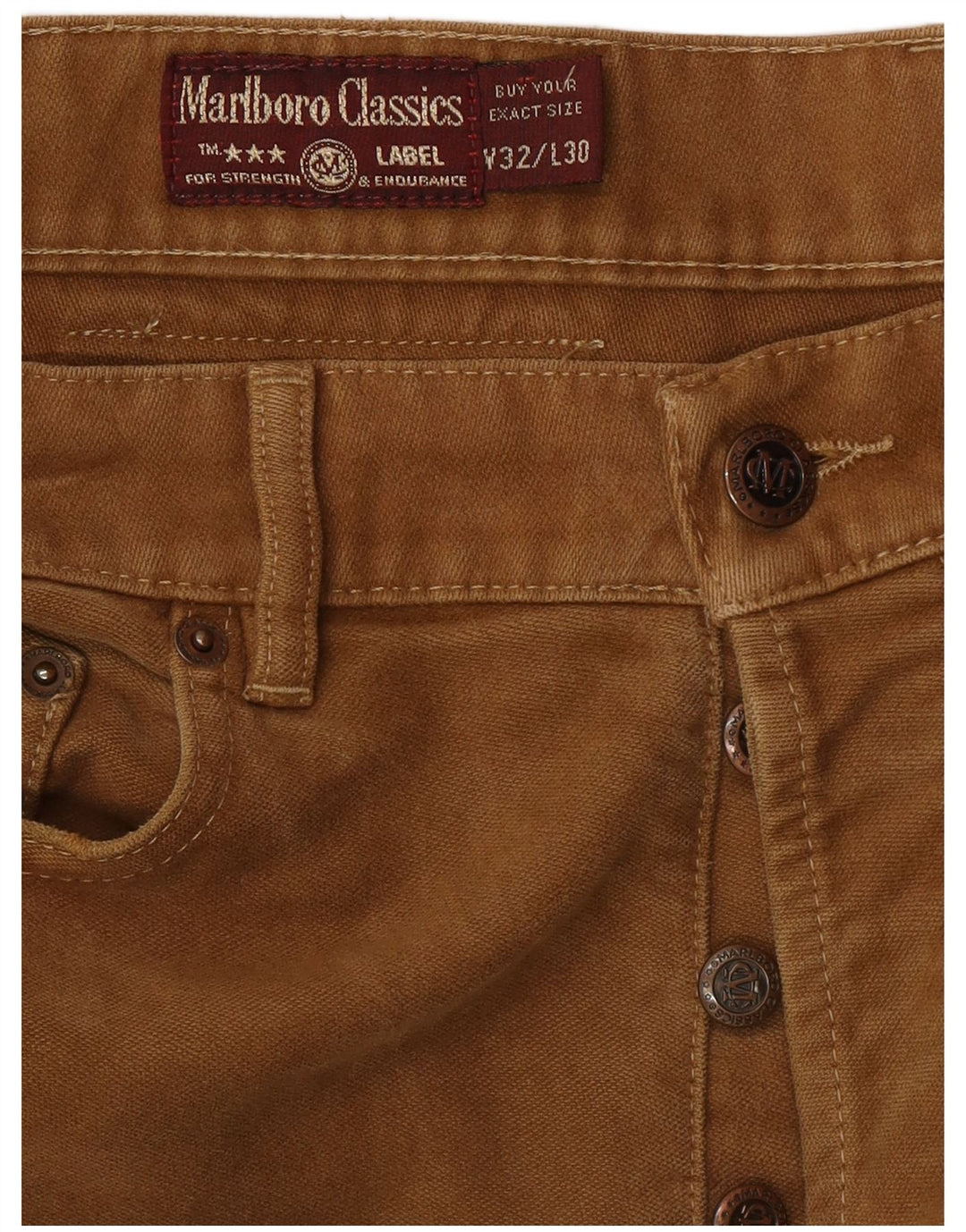 MARLBORO CLASSICS Mens Straight Casual Trousers W32 L30 Brown Cotton