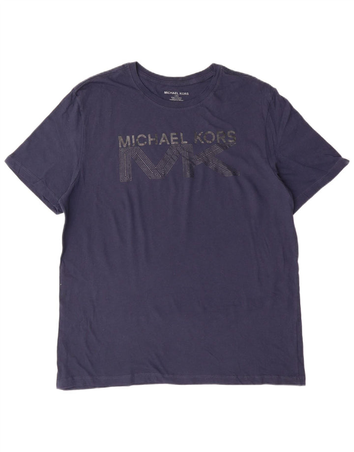 Michael Kors Mens Graphic Graphic T-Shirt Top Large Navy Blue Cotton