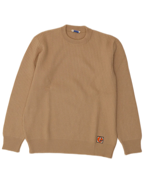 VINTAGE Womens Crew Neck Jumper Sweater UK 16 Large Beige Wool
