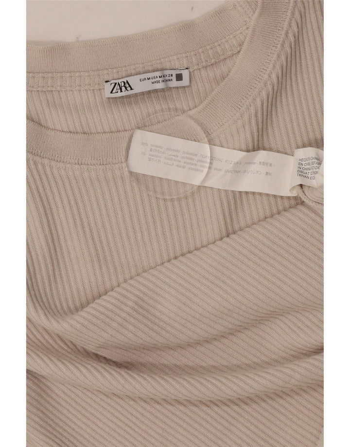 Zara Womens Regular Top Long Sleeve UK 14 Medium Beige Polyester