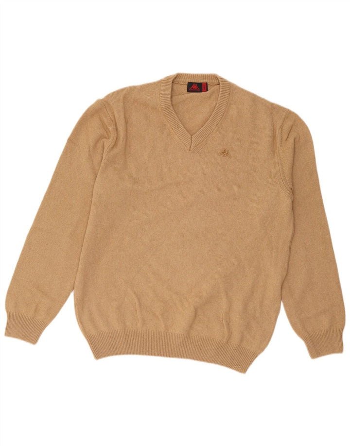 Kappa Mens V-Neck Jumper Sweater Large Brown Cotton
