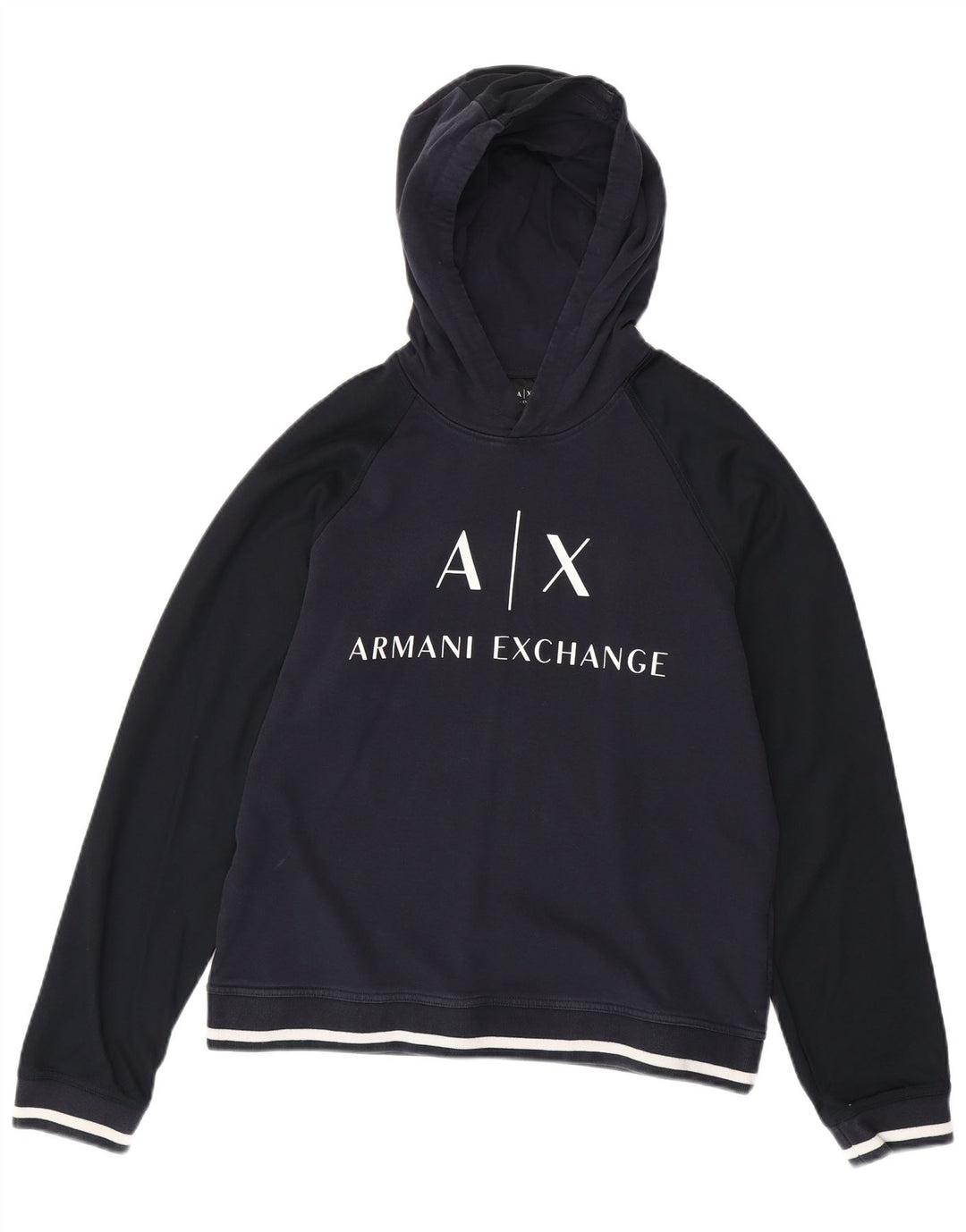 ARMANI EXCHANGE Mens Graphic Hoodie Jumper Large Navy Blue Cotton