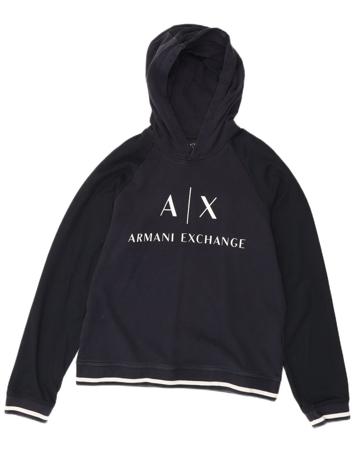 ARMANI EXCHANGE Mens Graphic Hoodie Jumper Large Navy Blue Cotton