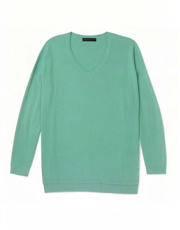 Marks & Spencer Womens Oversized V-Neck Jumper Sweater UK 10 Small Green