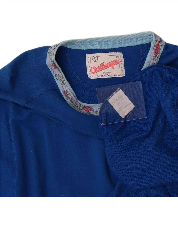 VINTAGE Mens Short Sleeve Sweatshirt Jumper Small Blue Cotton