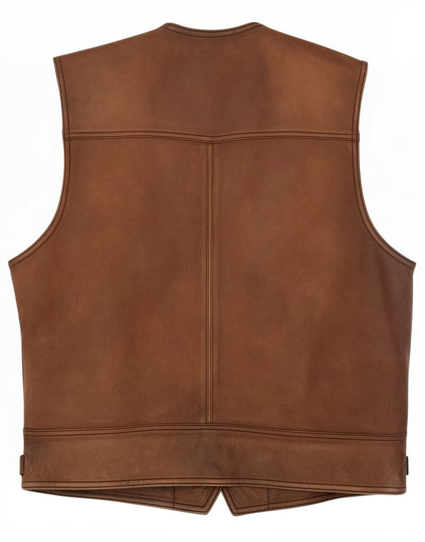 Vintage Mens Leather Waistcoat 2XL Brown