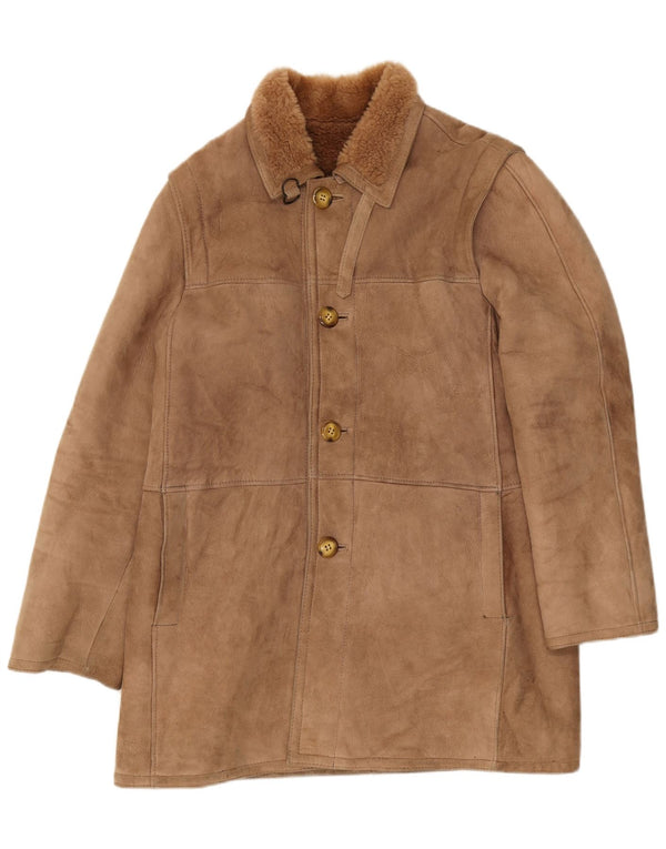 Vintage Mens Shearling Jacket IT 54 2XL Brown