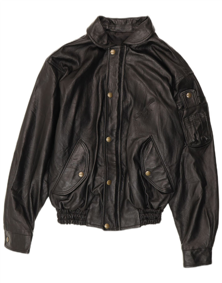 VINTAGE Mens Leather Jacket UK 36 Small Black Leather