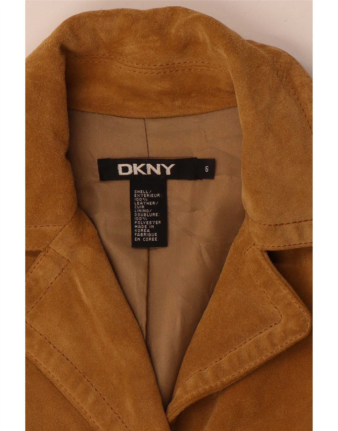 Dkny Womens 3 Button Suede Blazer Jacket US 6 Medium Beige Leather