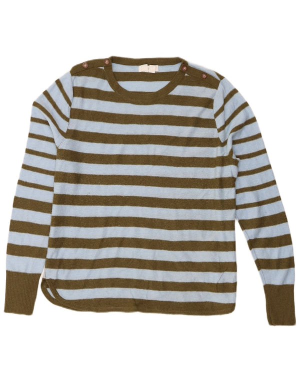 White Stuff Womens Crew Neck Jumper Sweater UK 14 Large Blue Striped Nylon