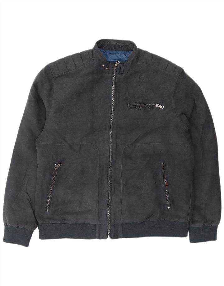 Marks & Spencer Mens Bomber Jacket UK 42 XL Navy Blue Polyester