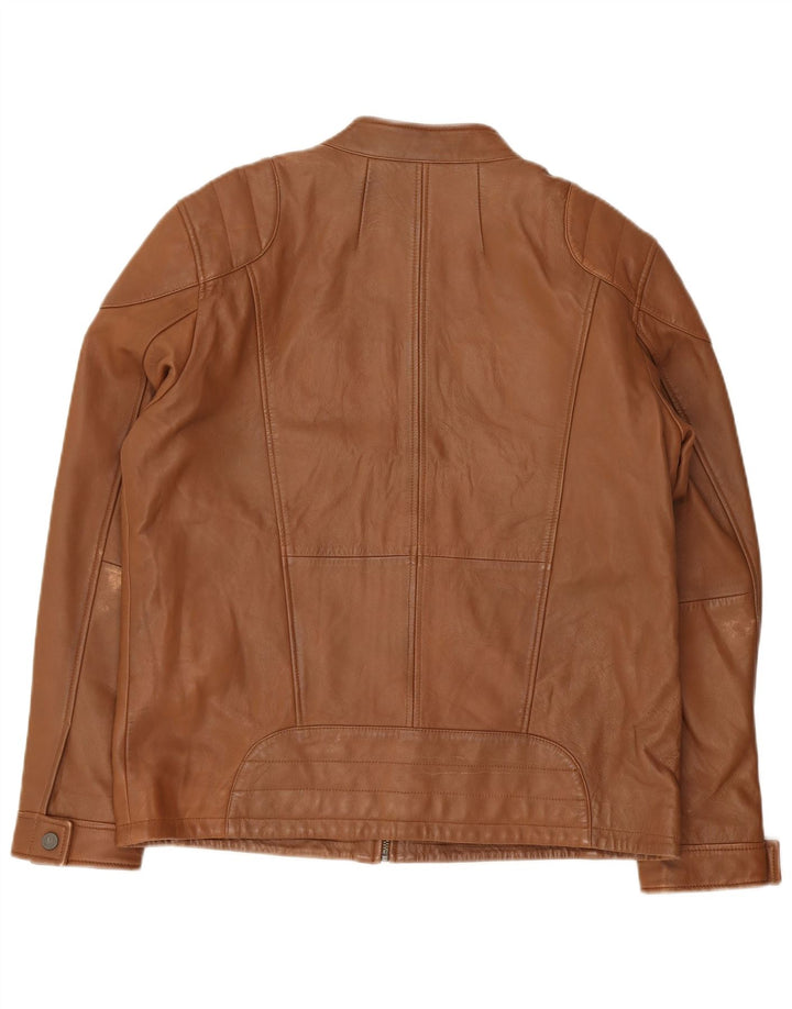 Bruno Banani Mens Leather Biker Jacket UK 44 2XL Brown