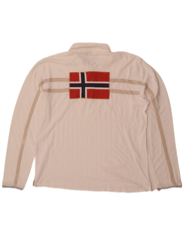 Napapijri Mens Graphic Long Sleeve Polo Shirt 3XL White Cotton