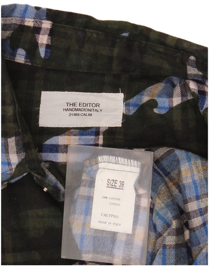 Vintage Mens Shirt Size 39 Medium Green Check Cotton