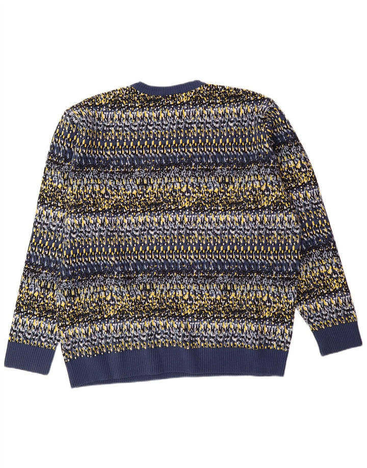 LACOSTE Mens Crew Neck Jumper Sweater Size 7 2XL Blue Geometric Cotton