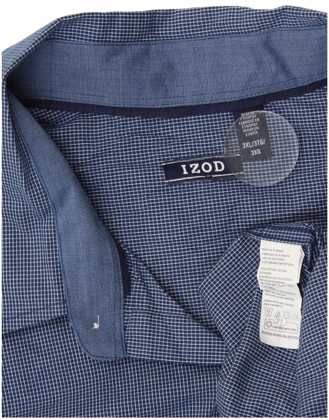 Izod Mens Checked  Shirt 3XL Blue Gingham Cotton