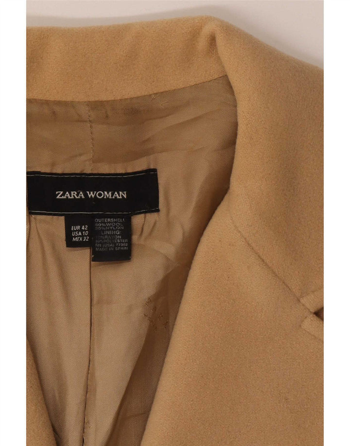 Zara Womens Overcoat EU 42 Large Beige Wool