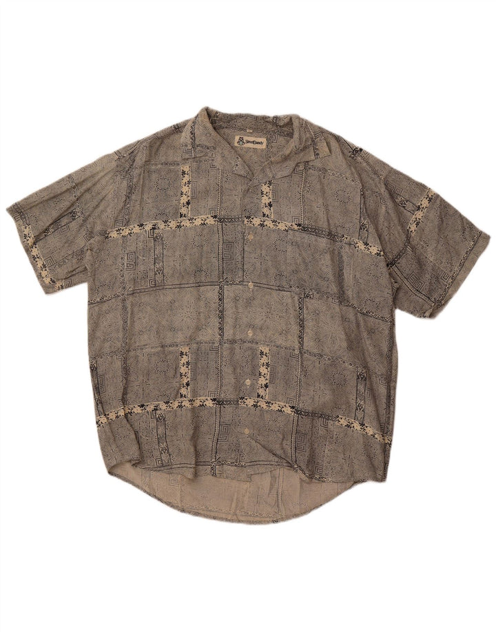 Vintage Mens Short Sleeve Shirt Large Grey Paisley