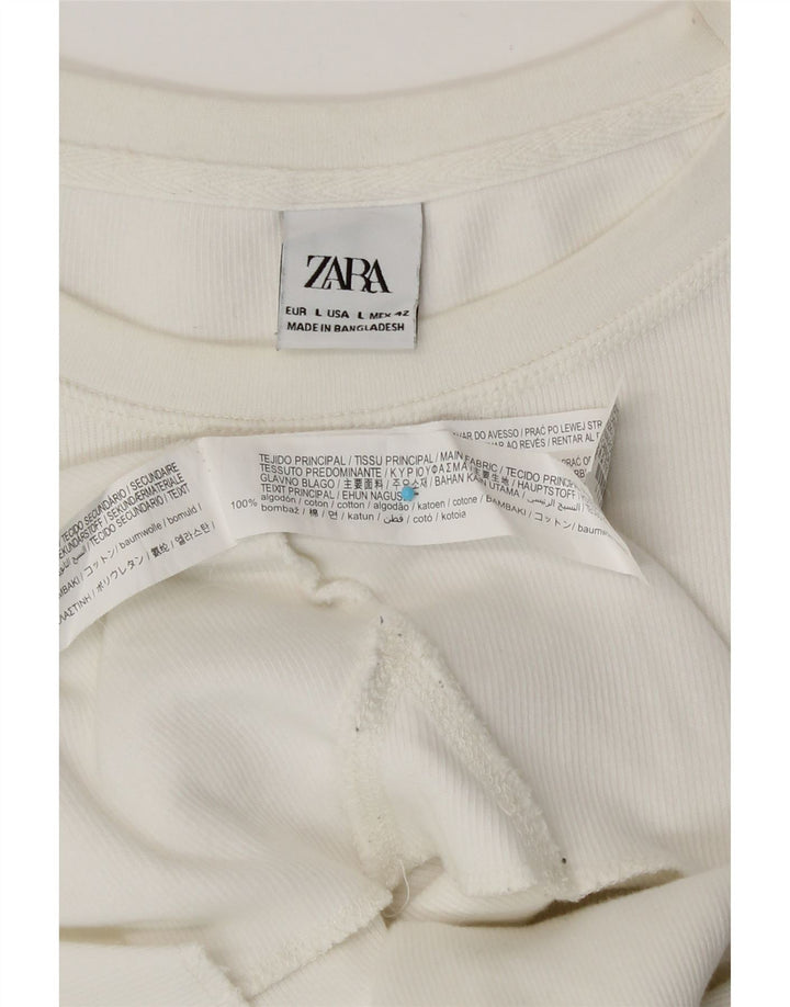 Zara Mens Top Long Sleeve Large White Cotton