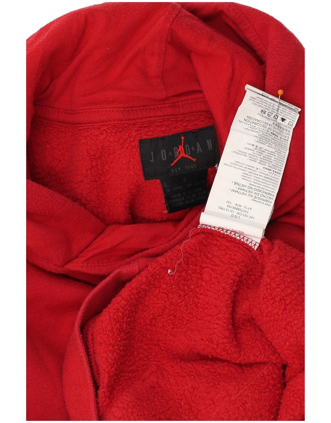 JORDAN Boys Hoodie Jumper 12-13 Years Large Red Cotton