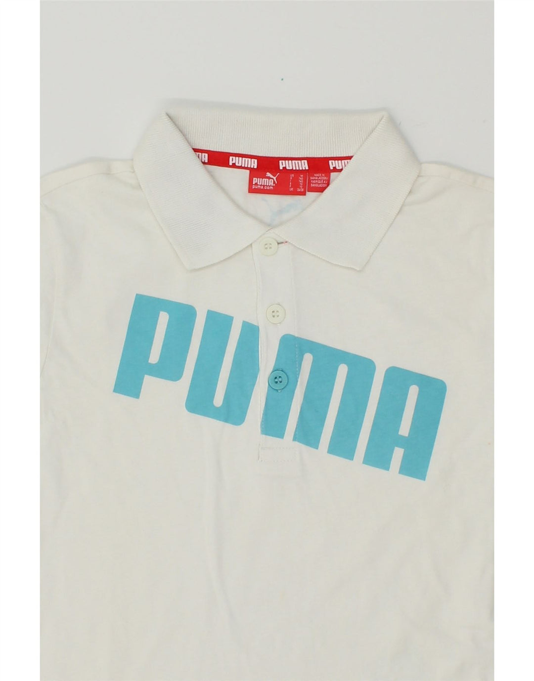 PUMA Boys Graphic Polo Shirt 9-10 Years Medium White Cotton Vintage Puma and Second-Hand Puma from Messina Hembry 