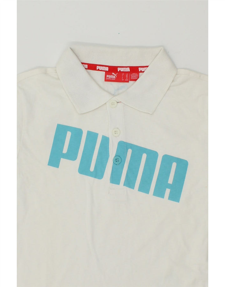 PUMA Boys Graphic Polo Shirt 9-10 Years Medium White Cotton Vintage Puma and Second-Hand Puma from Messina Hembry 