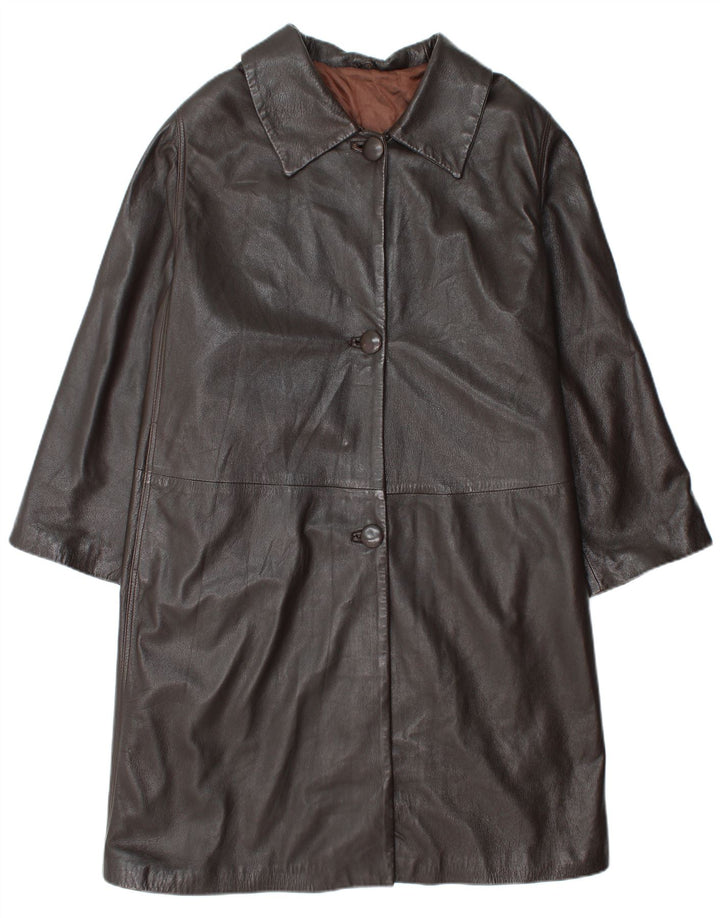 Conbipel Womens Oversized Leather Coat IT 48 XL Brown Leather
