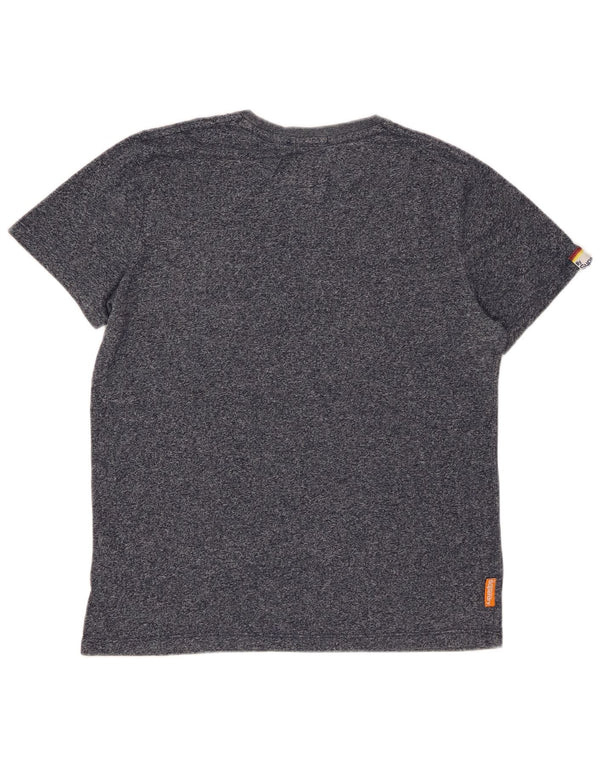 SUPERDRY Mens T-Shirt Top Large Navy Blue Flecked Cotton
