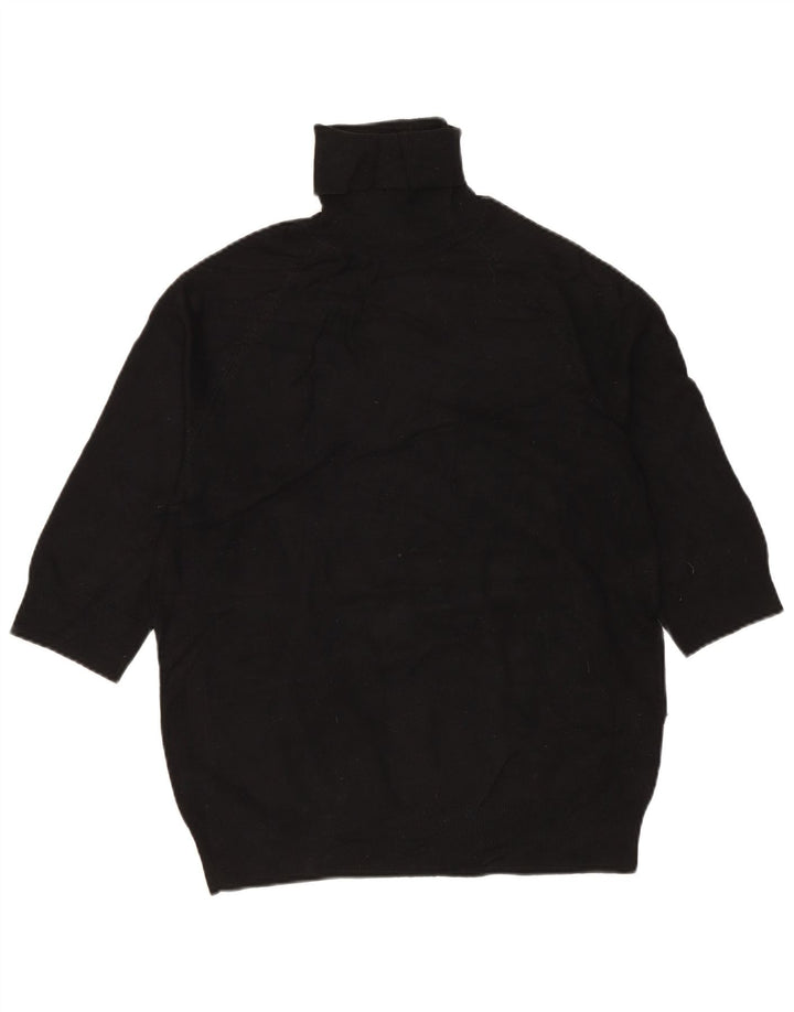 ZARA Womens 3/4 Sleeve Roll Neck Jumper Sweater UK 12 Medium Black Viscose