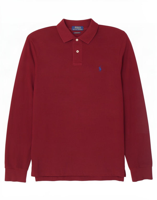 Polo Ralph Lauren Mens Long Sleeve Custom Slim Fit Polo Shirt Medium Maroon