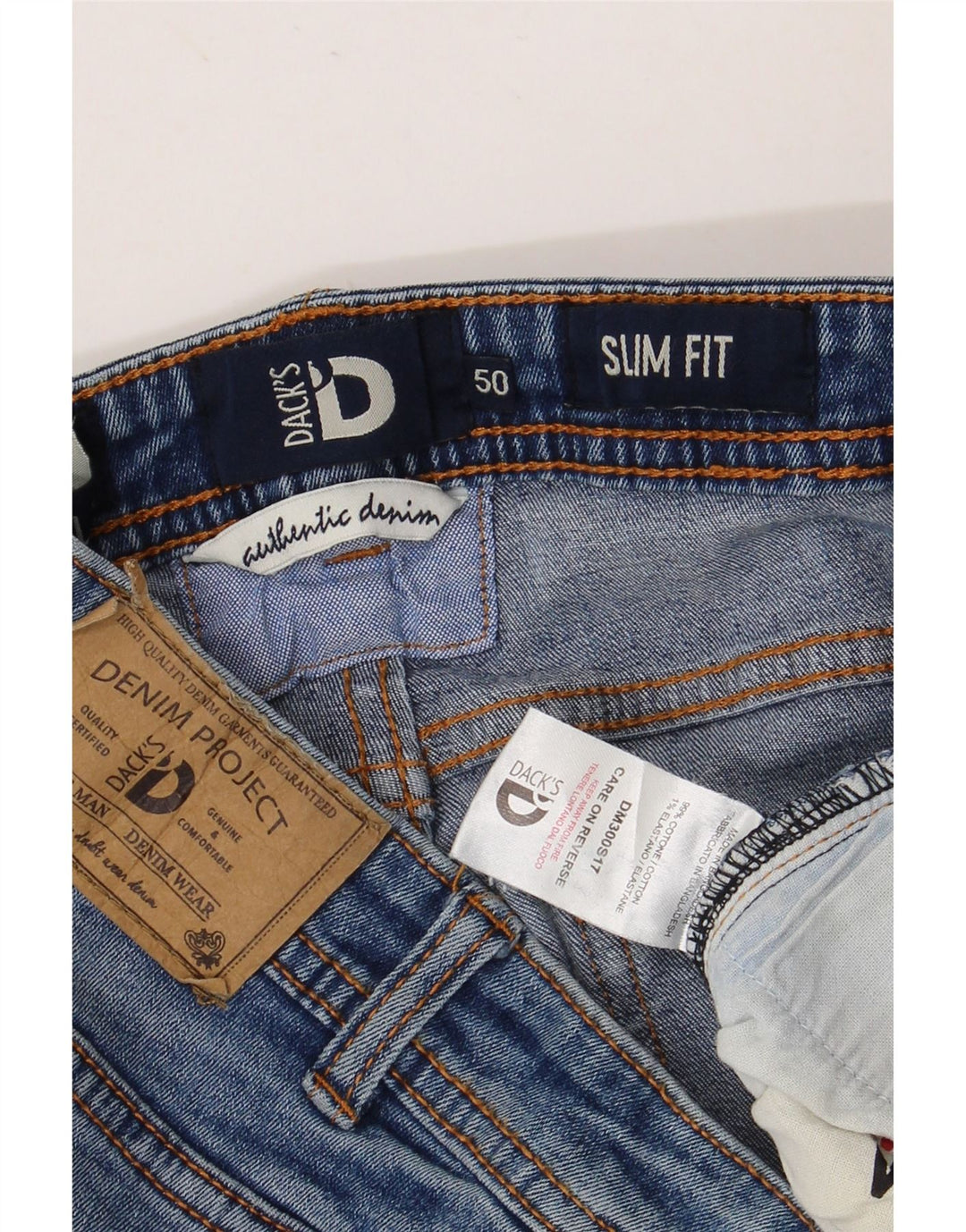 DACK'S Mens Slim Jeans IT 50 Large W34 L31 Blue Cotton