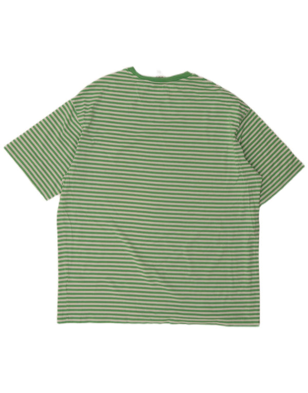 Cos Mens T-Shirt Top Medium Green Striped Cotton