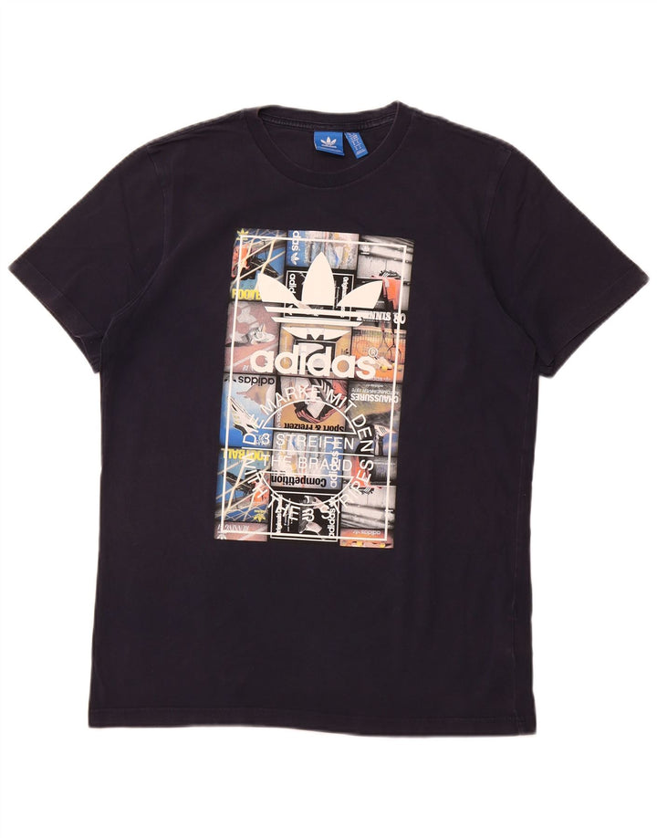 Adidas Mens Graphic T-Shirt Top Medium Navy Blue Cotton