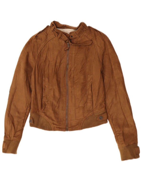 Zara Womens Crop Military Bomber Jacket UK 10 Small Beige Polyester