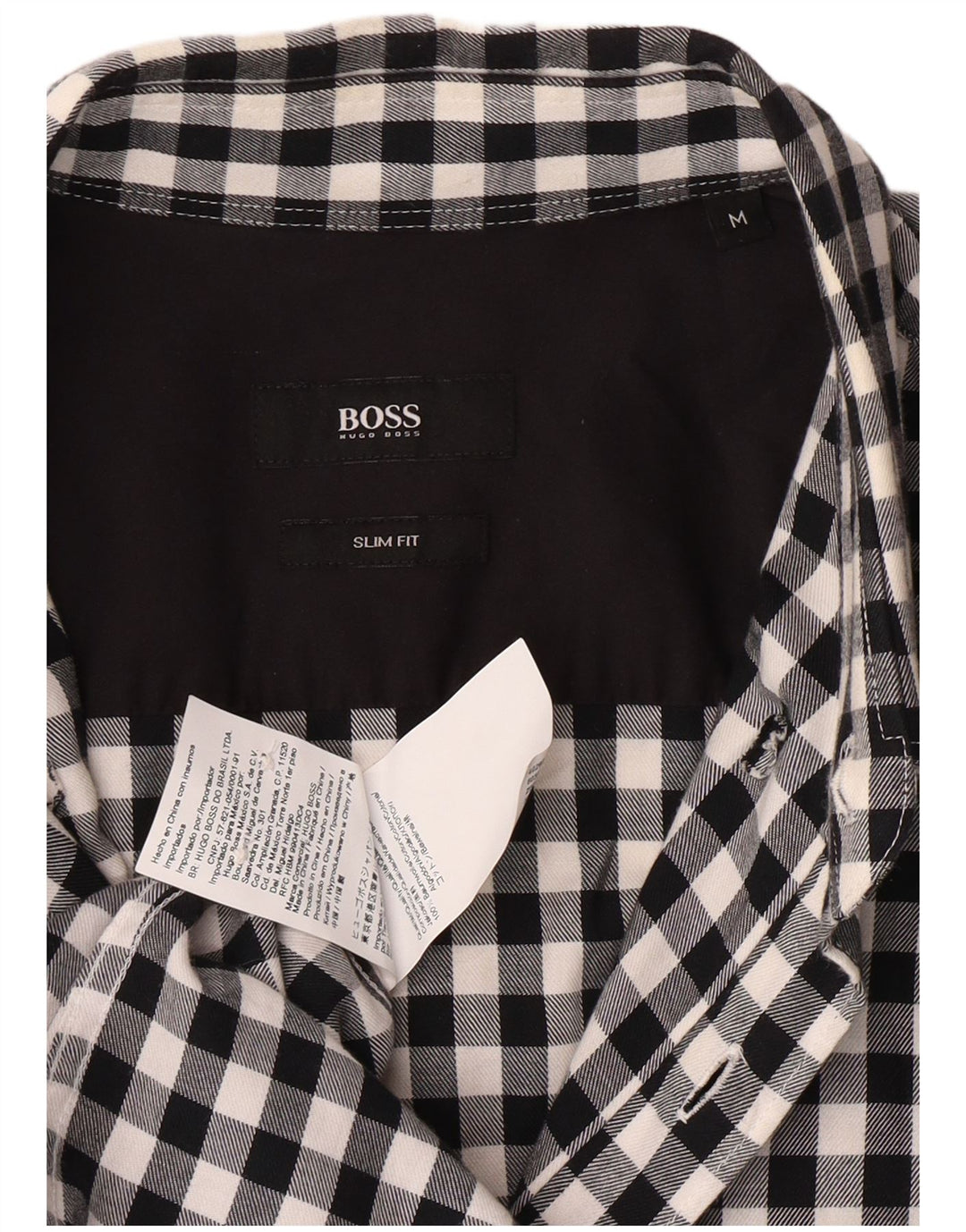 HUGO BOSS Mens Slim Fit Flannel Shirt Medium Black Gingham Cotton