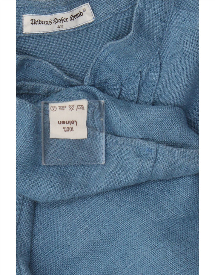 Vintage Womens Long Sleeve Oversized Blouse Top EU 42 Large Blue Linen