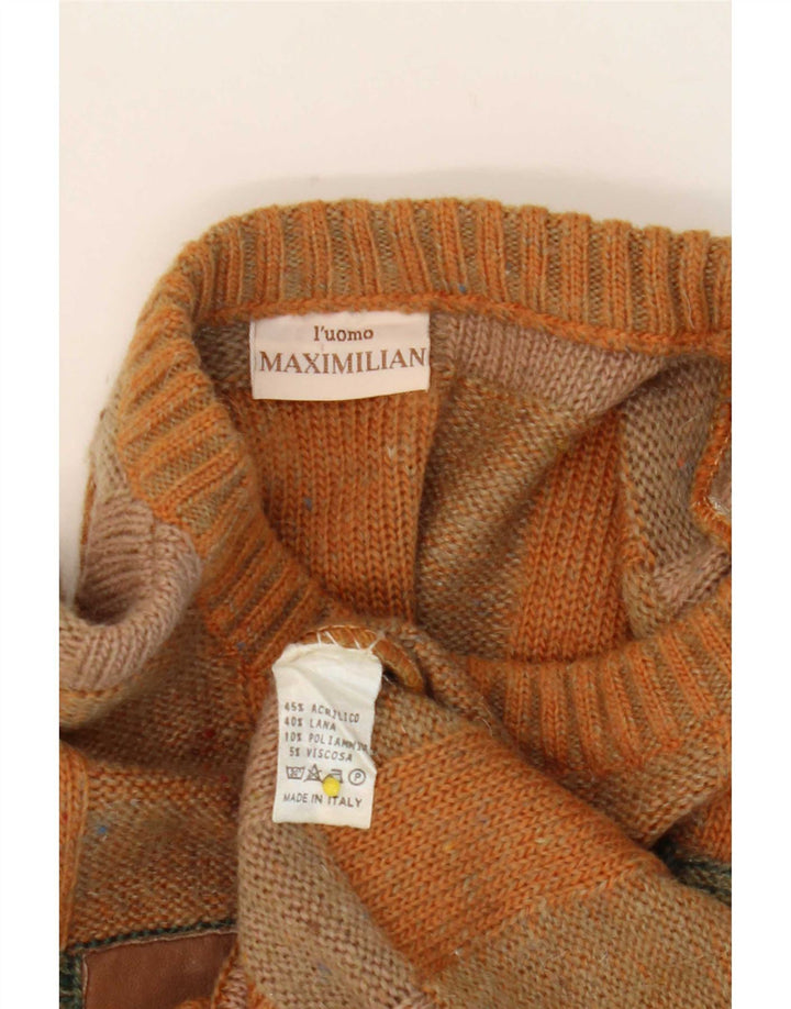 Maximilian Mens Crew Neck Jumper Sweater Medium Brown Check Acrylic
