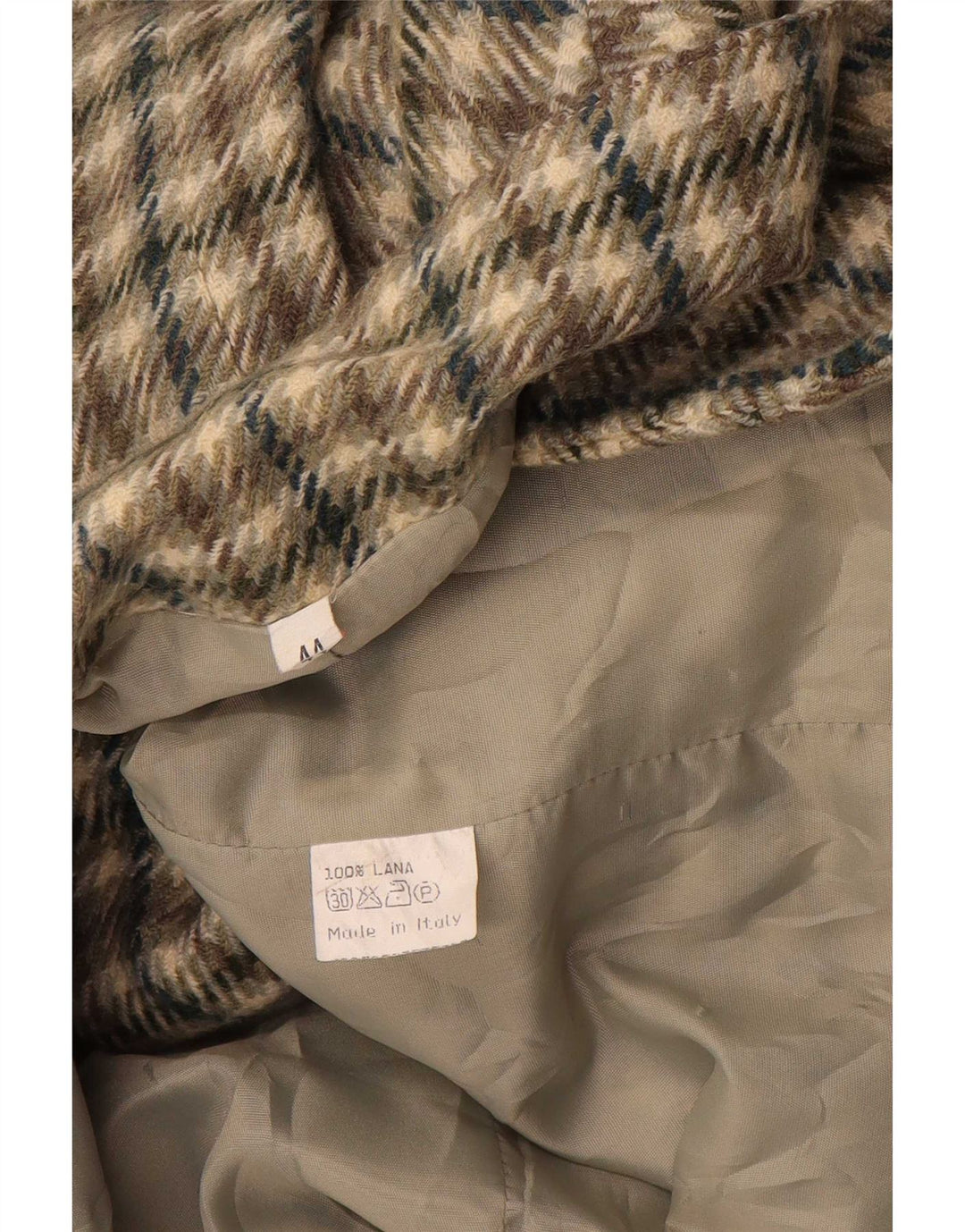 Vintage Womens 2 Button Blazer Jacket IT 44 Medium Khaki Check Wool