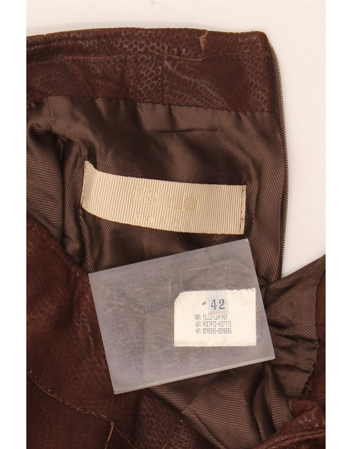VINTAGE Womens Leather Skirt IT 42 Medium W30  Brown Animal Print Leather