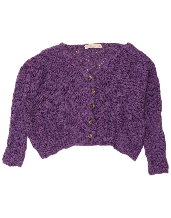 Zara Womens Crop Oversized Cardigan Sweater UK 14 Medium Purple Acrylic