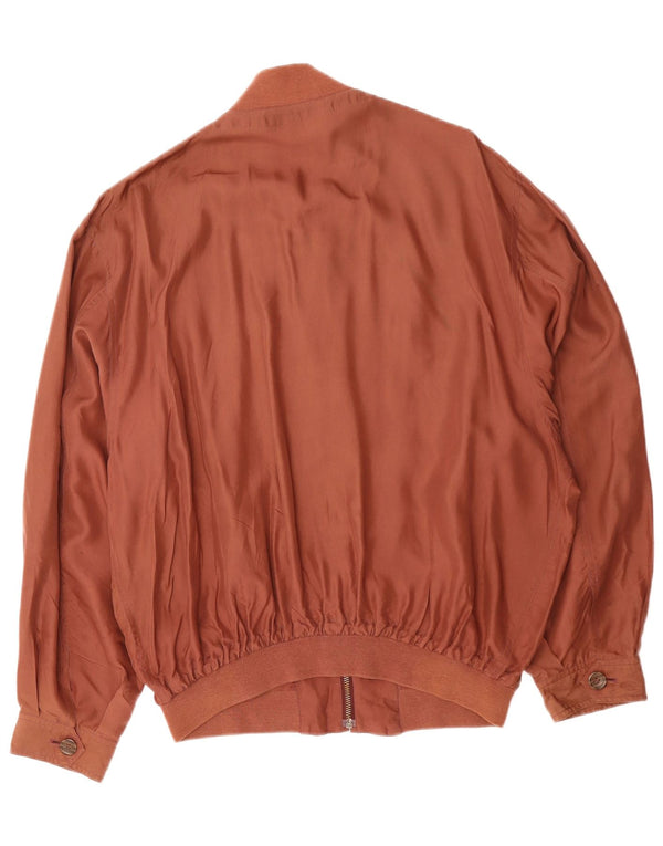VINTAGE Mens Bomber Jacket UK 40 Large Brown Silk