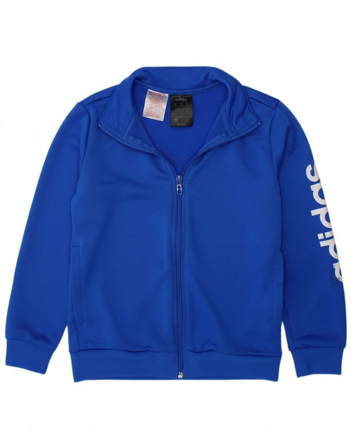 ADIDAS Boys Graphic Tracksuit Top Jacket 7-8 Years Blue Polyester