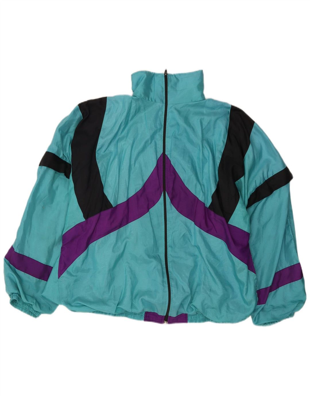 VINTAGE Mens Loose Fit Tracksuit Top Jacket Large Turquoise Colourblock